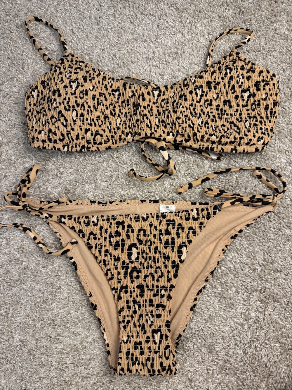Hollister Leopard Print Bikini Set in Tan and Black Top L Bottom S